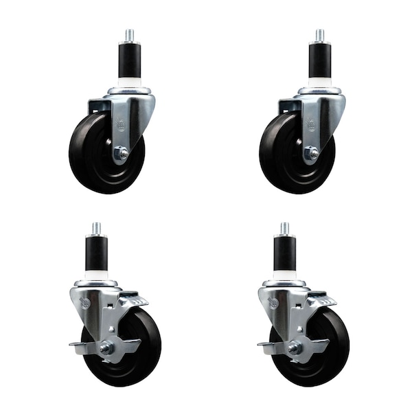 Service Caster 4'' SS Soft Rubber Wheel Swivel 1-3/8'' Expanding Stem Caster Set 2 Brakes, 4PK SCC-SSEX20S414-SRS-2-TLB-2-138 - main